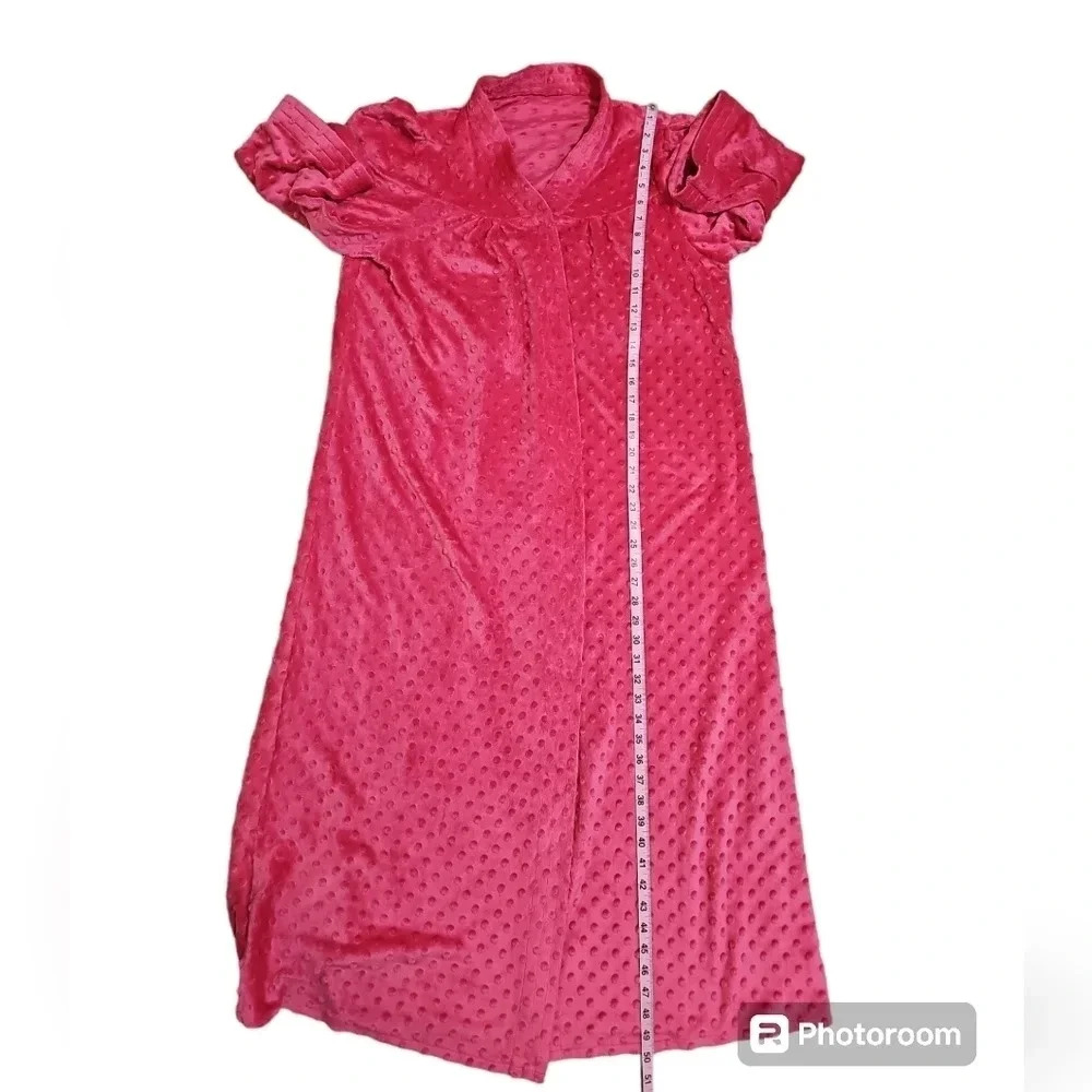 Vintage Womens L Maxi Robe Pink Textured Duster Snap Front Cottagecore Cozy - Picture 7 of 7